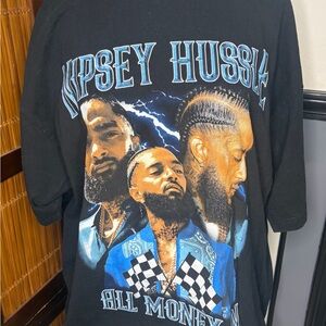 Nipsey Hussle Graphic Tee with Blue and White Artwork